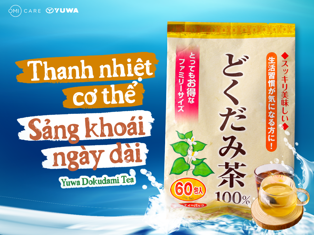 Trà Diếp Cá Yuwa 100% Lá Diếp Cá Giải Nhiệt Giải Độc,  Trừ Nắng Nóng Mùa Hè Yuwa Dokudami Tea 100% Gói 60 gói