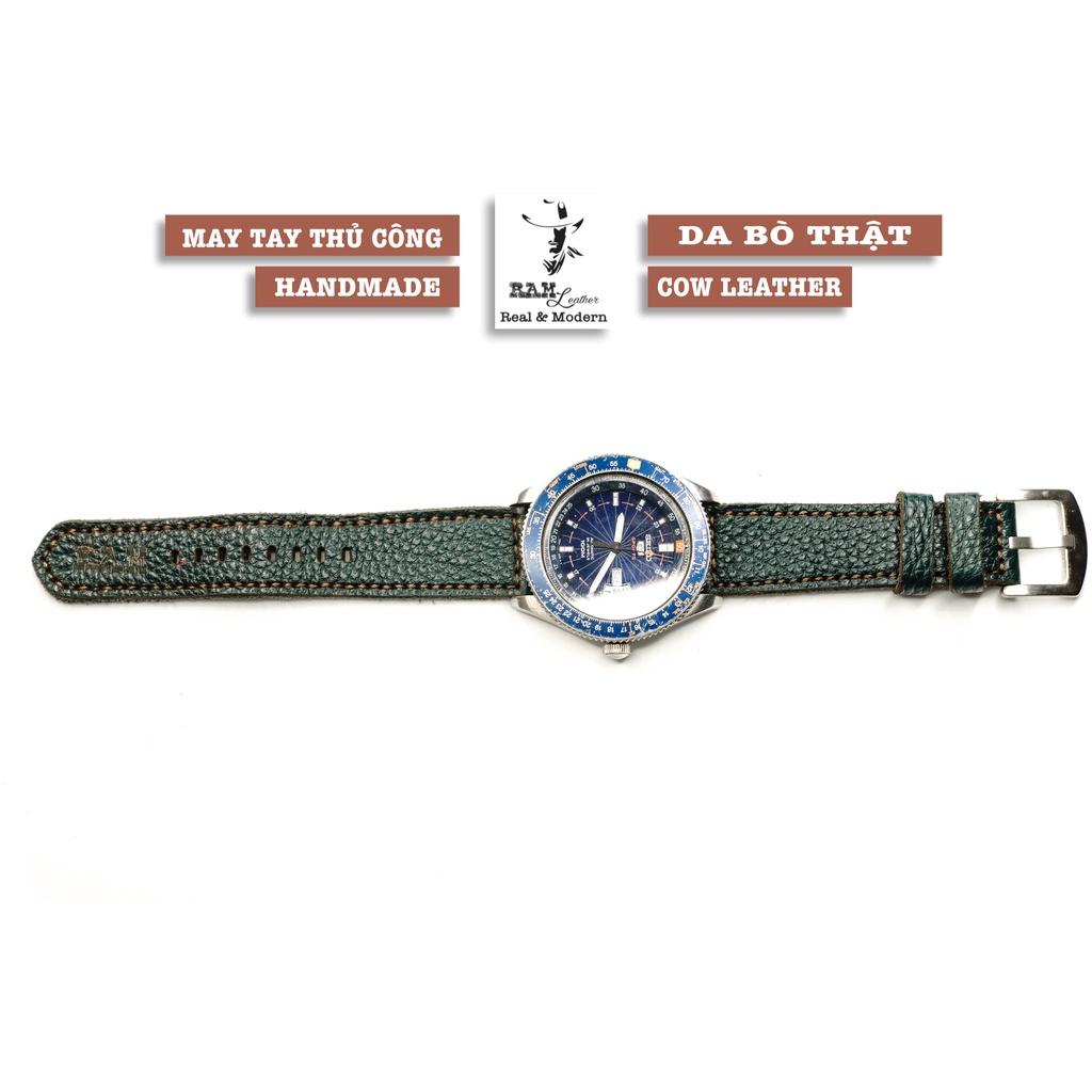 Dây đồng hồ da bò thật mill hạt xanh rêu Ram classic 1984 mới - RAM Leather