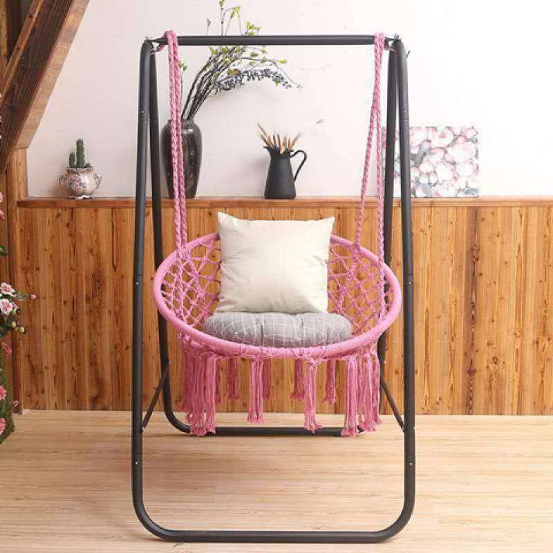 xích đu thư giãn có cần treo - đọc sách báo swing cotton macrame cao cấp nhẹ nhàng lãng mạng màu Pink