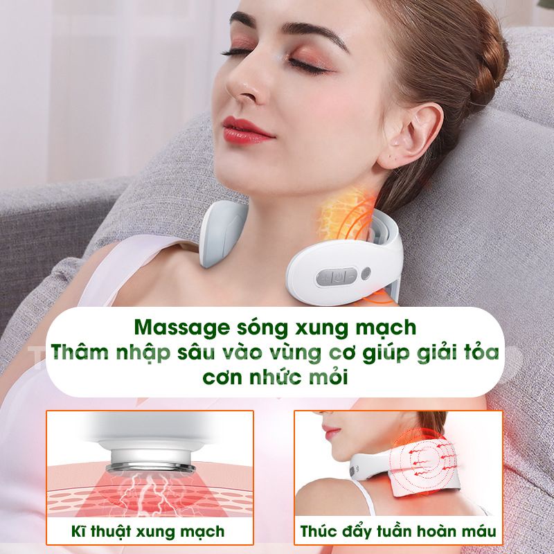 Máy massage cổ vai gáy cao cấp thông minh đa năng bằng xung điện có 5 đầu matxa rung, ôm sát cổ, mát xa an toàn, giảm đau nhức hiệu quả