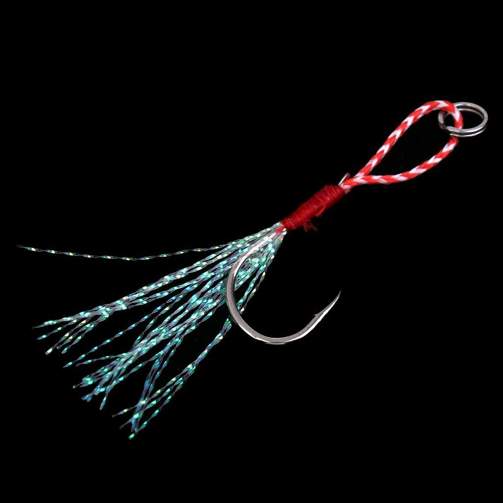 5Pcs Assist Hooks Metal Jigging Saltwater Fishing Hook with Super Strong PE Fishing Line