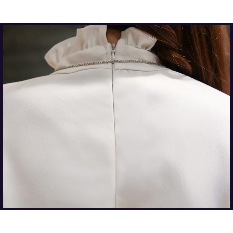 Áo kiểu vải voan tay dài phối bèo thanh lịch cho nữ