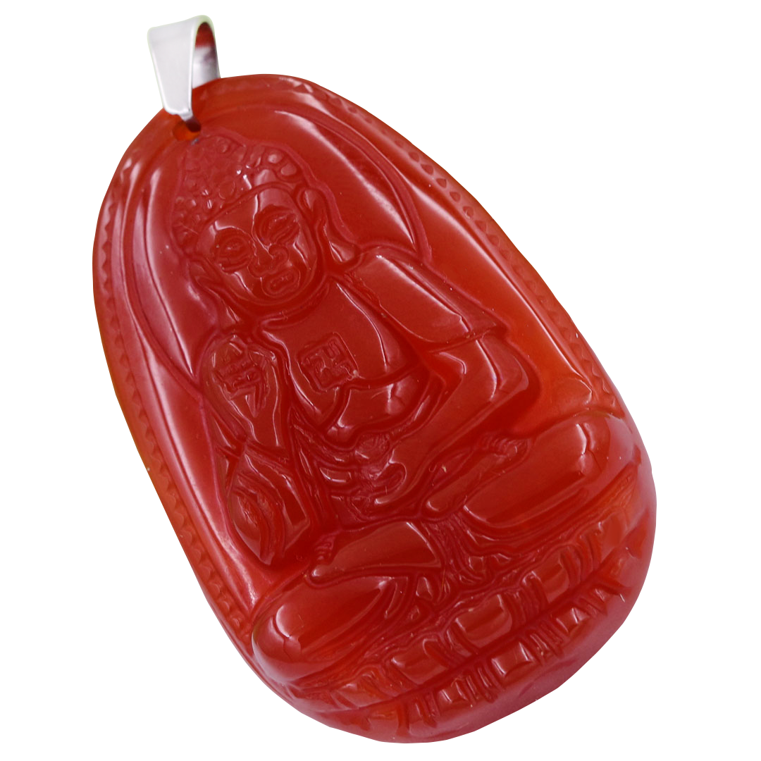 Mặt Phật A di đà mã não đỏ 5 cm kèm móc và dây chuyền inox, Mặt Phật bản mệnh