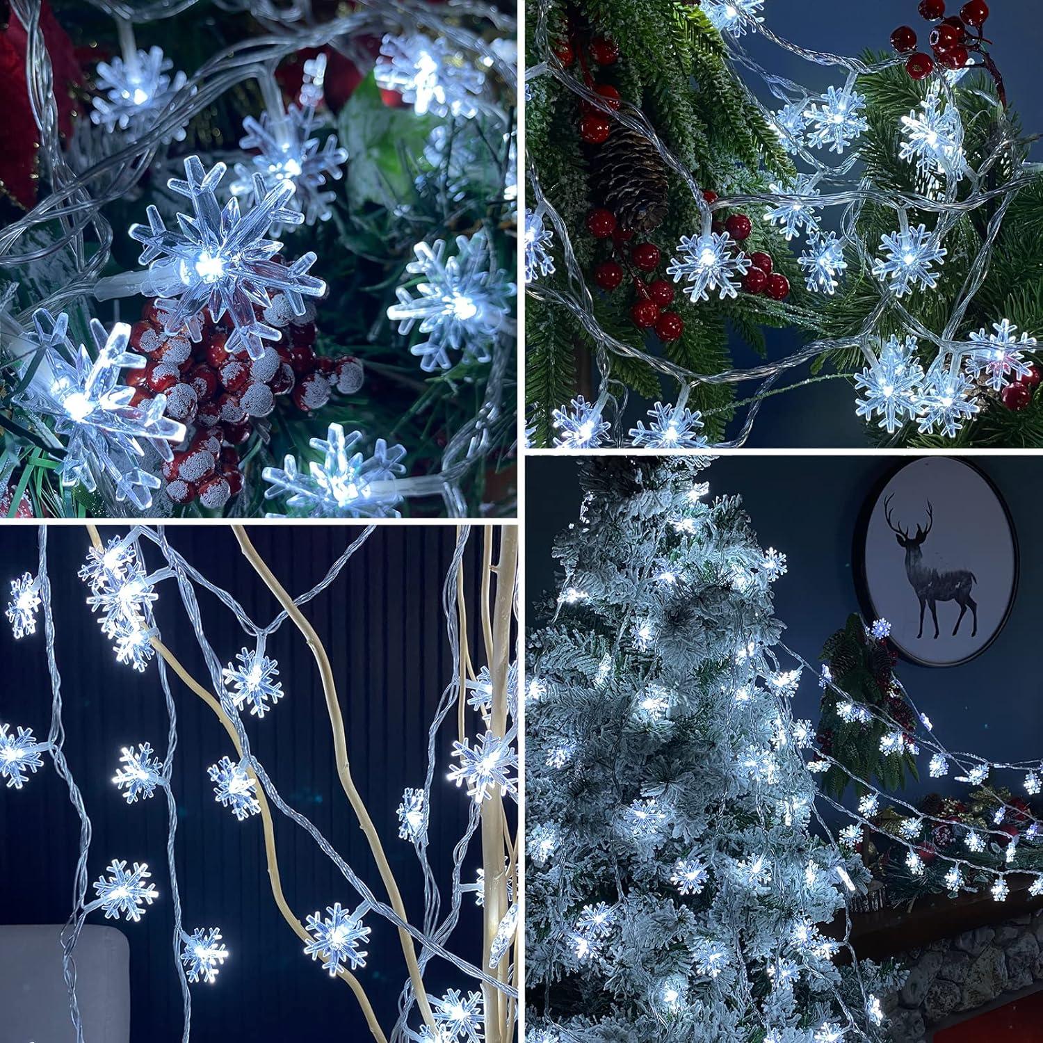 100 đèn LED Giáng sinh Đèn tuyết, Phòng Fairy Snow Fairy 32 feet, 8 chế độ Chuỗi đèn Giáng sinh