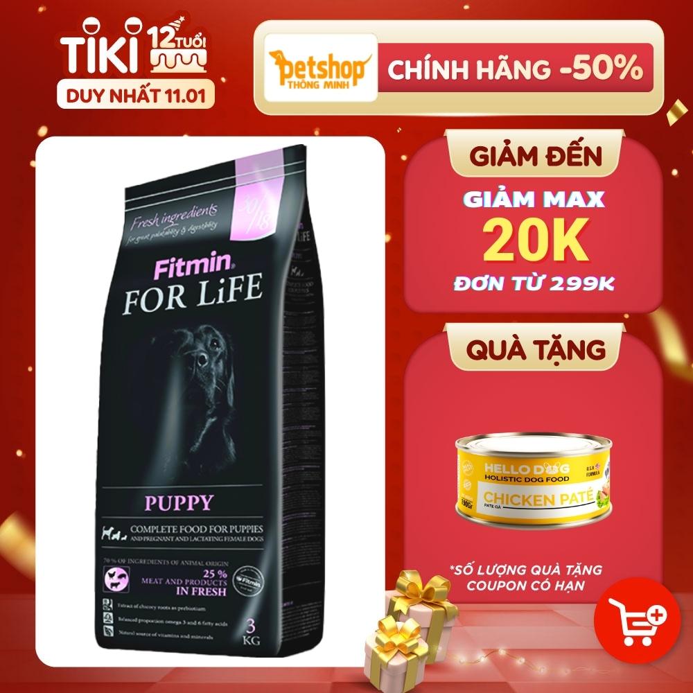 Thức Ăn Hảo Hạng Có Hơn 30% Thịt Tươi Dành Cho Chó Nhỏ, Chó Mang Thai Và Cho Con Bú Tất Cả Các Giống Fitmin Dog For Life Puppy All Breeds 3KG - TẶNG 1 Lon Pate Tươi Hello Dog Chicken Pate 190G