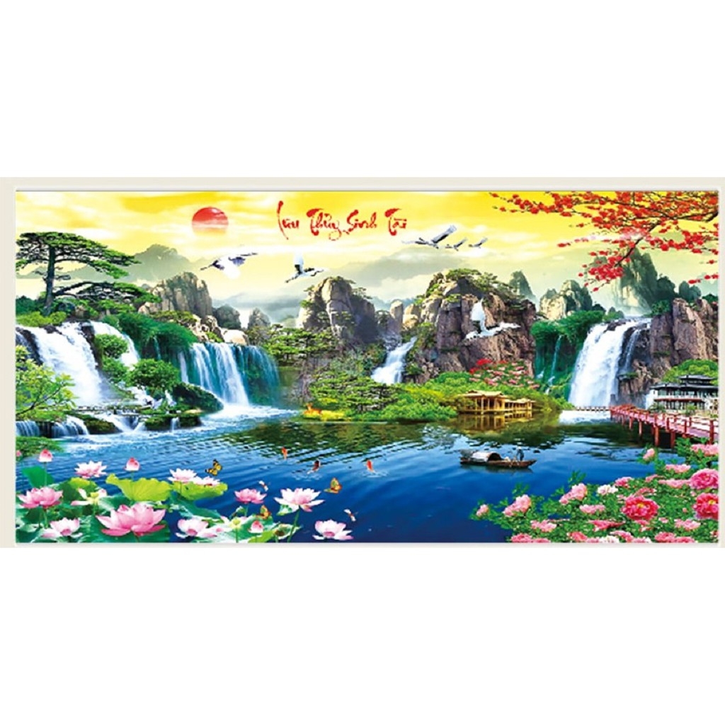 Tranh thêu chữ thập 3D LƯU THỦY SINH TÀI 100x55cm_ tự thêu