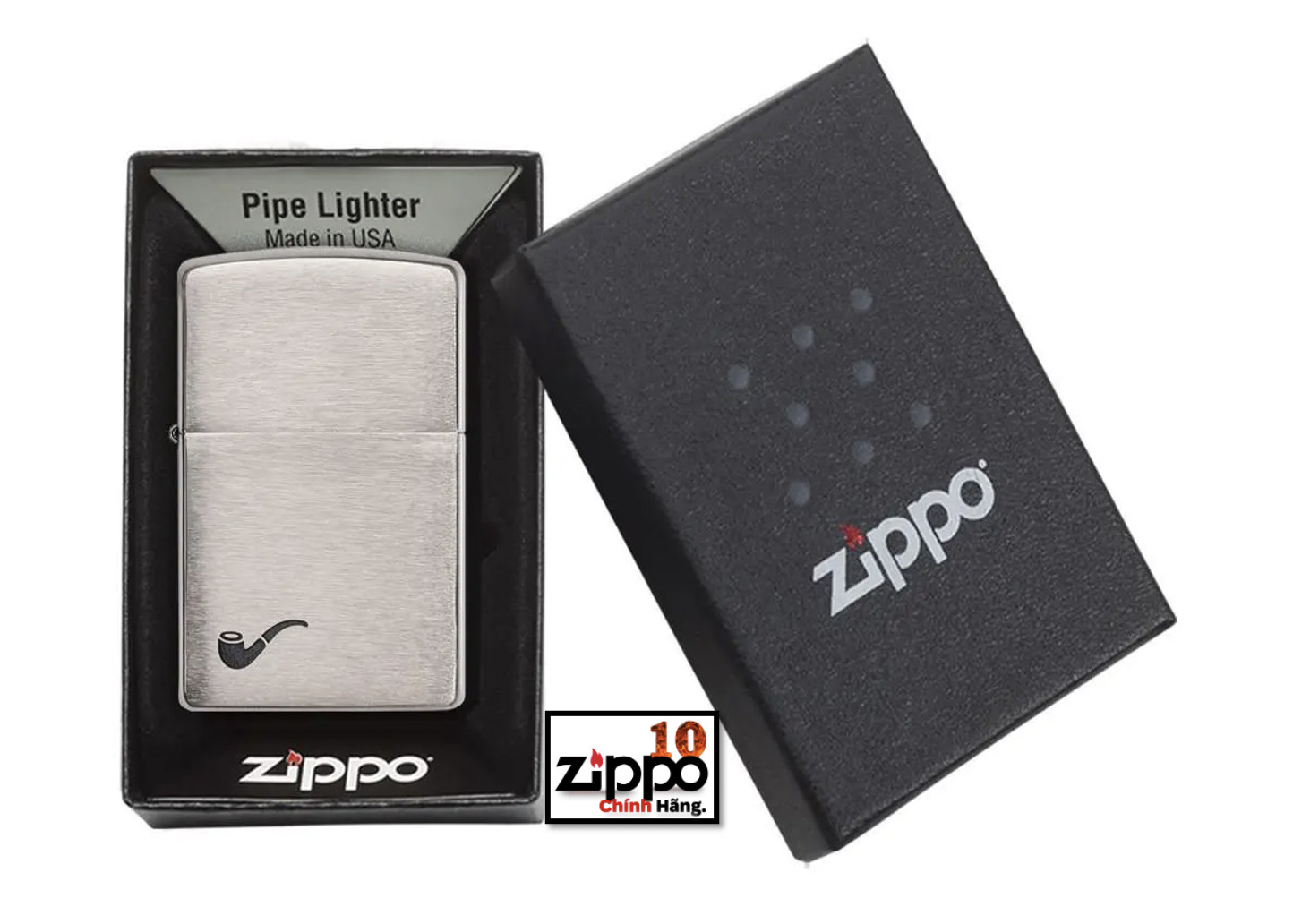 Bật lửa Zippo TẨU 200PL Pipe Brushed Chrome - Chính hãng 100%