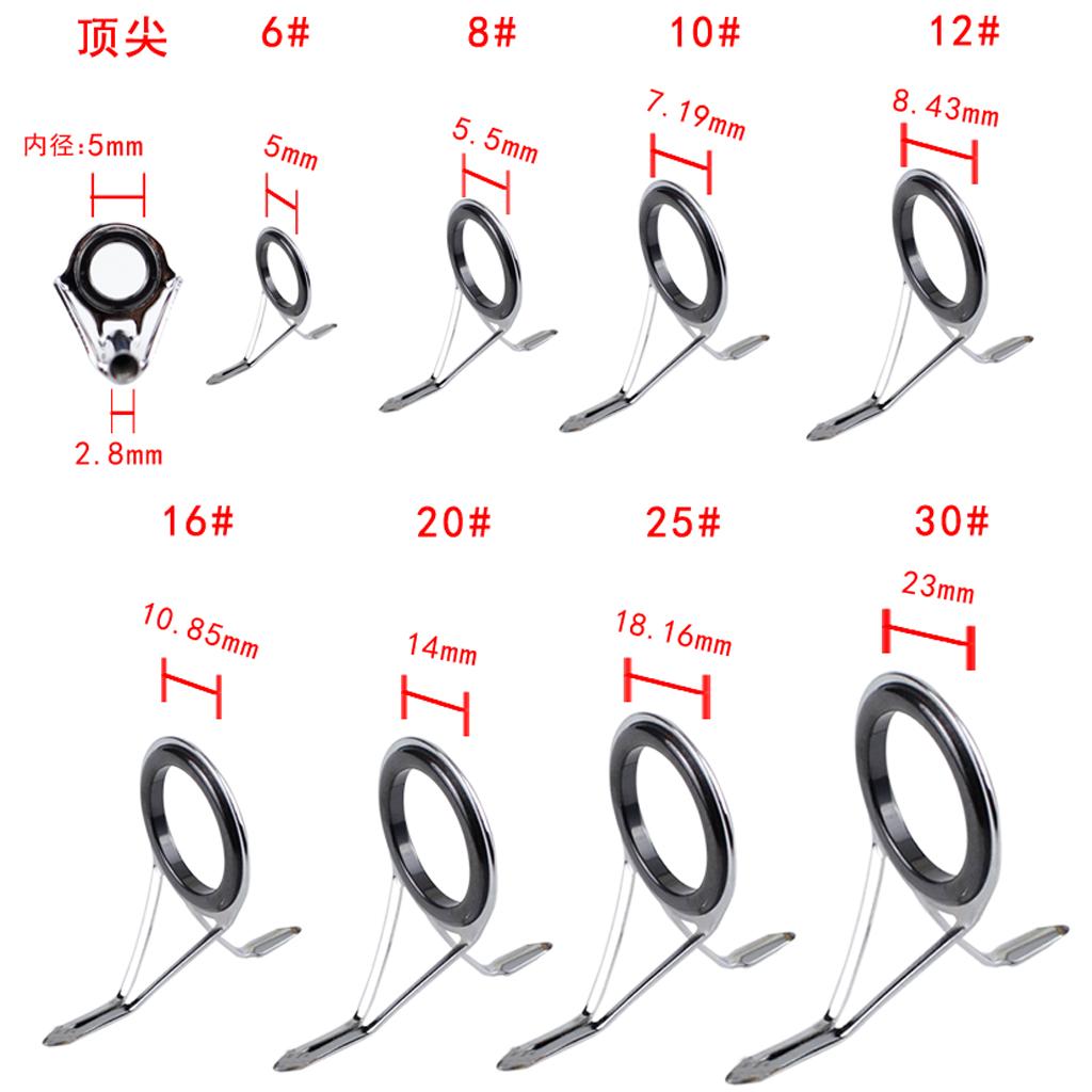 Lots 85 8-Size Fishing Rod Guides Tip Top Ring Fishing Line Guides Eyes Sets