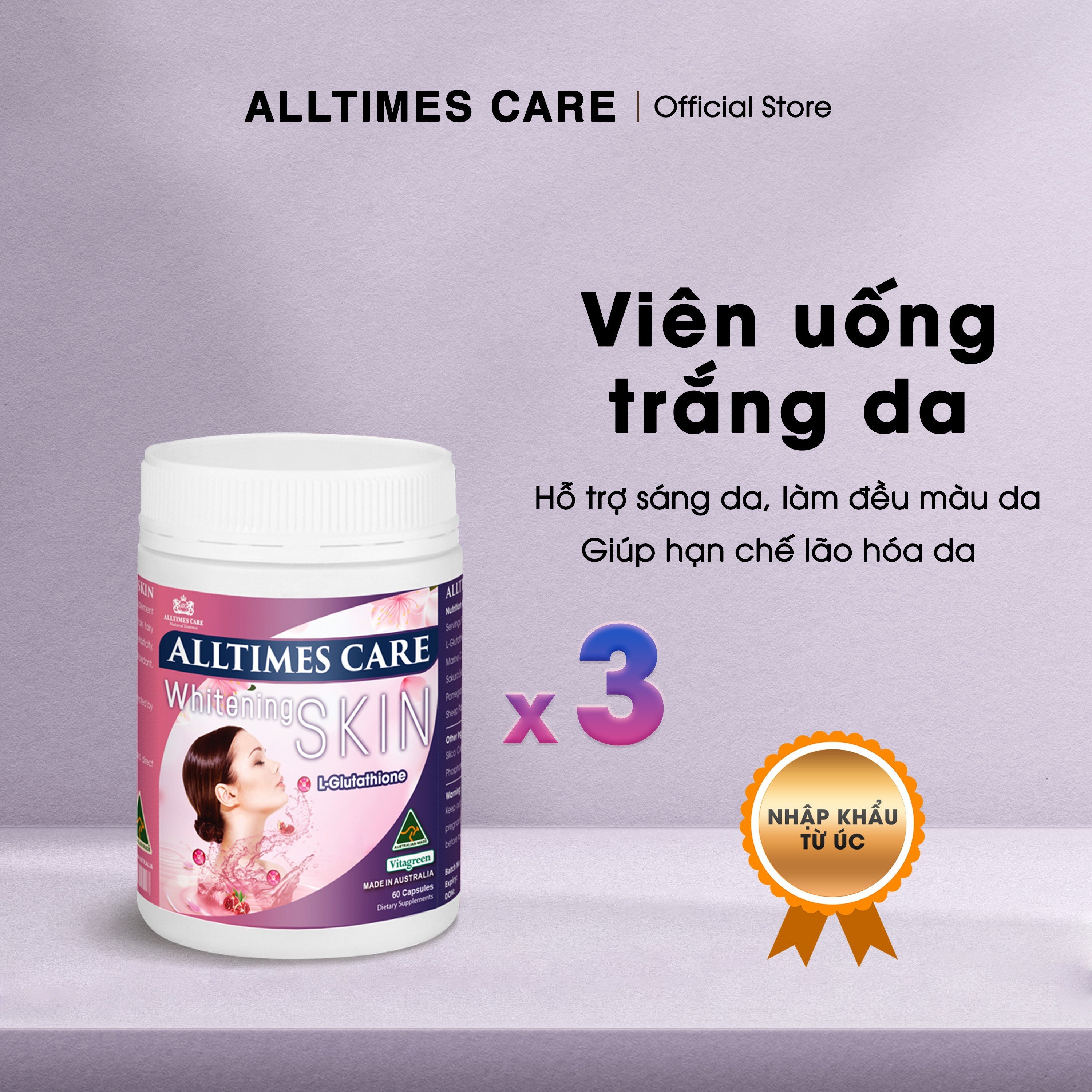 [COMBO 3 HỘP] Thực phẩm bảo vệ sức khỏe hỗ trợ sáng da ALLTIMES CARE WHITENING SKIN - Hộp 60 viên