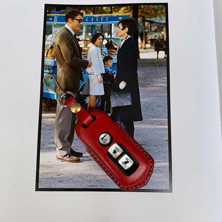 Bao da chìa khóa SH - màu đỏ - da bò thật - handmade DT384