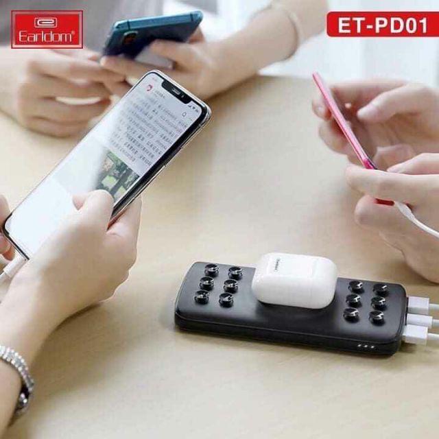 Sạc dự phòng không dây 10000mAh  Earldom PD-01 hỗ trợ sạc nhanh Quick Charge 3.0- Hàng chính hãng (TẶNG KÈM ĐẦU ĐỌC THẺ NHỚ CAO CẤP)