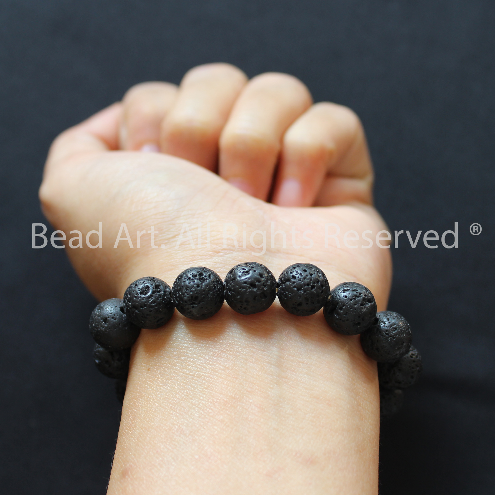 Vòng Tay 10MM Đá Dung Nham Núi Lửa, Black Lava Tự Nhiên Màu Đen, Loại AA, Thuỷ, Mộc, Đá Phối Vòng Tay Phong Thuỷ, Trang Sức, Chuỗi Hạt - Bead Art