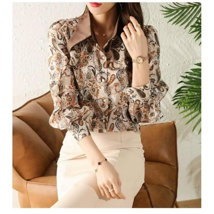 HÀNG NHẬP - ÁO SƠ MI LỤA CỔ NHỌN TAY DÀI VIỀN BÈO