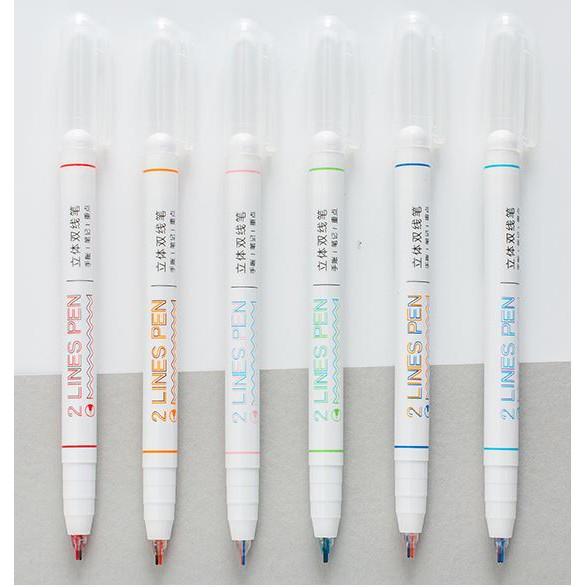 Bộ 6 Bút ghi chú 2 LINES PEN 0.5mm 2 ngòi cao cấp H106