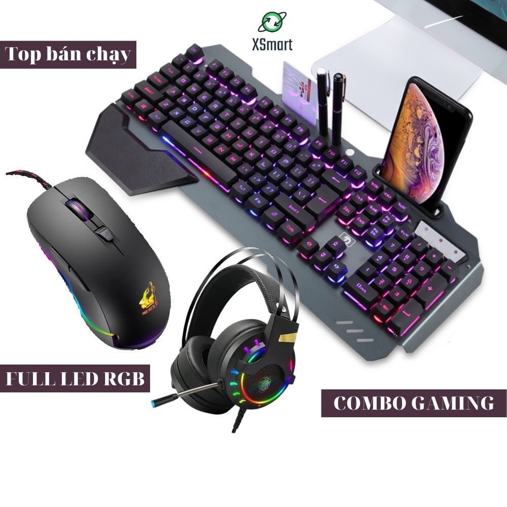 Combo Bàn phím và chuột gaming XSmart và tai nghe máy tính chụp tai chơi game, bộ sản phẩm có LED đổi màu K618+V6+K3 - Hàng Chính Hãng