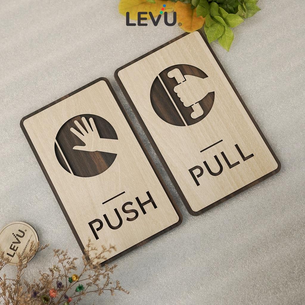 Bộ 2 bảng gỗ Pull Push dán cửa ra vào trang trí hiện đại LEVU TP13