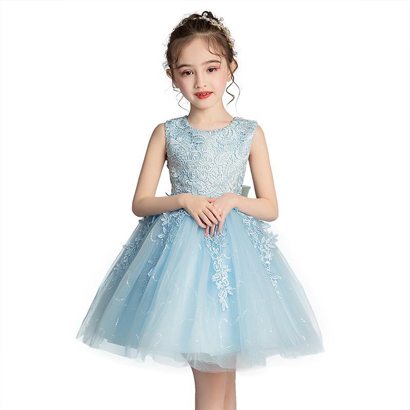 Váy đầm bé gái dễ thương, váy lưới bồng bềnh dự tiệc cho bé từ 6-12 tuổi màu xanh lam