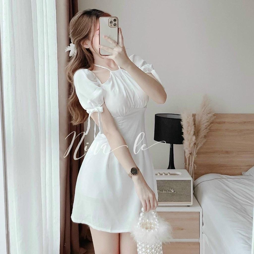 Đầm xoè tiểu thư cổ yếm tay nơ xinh xắn