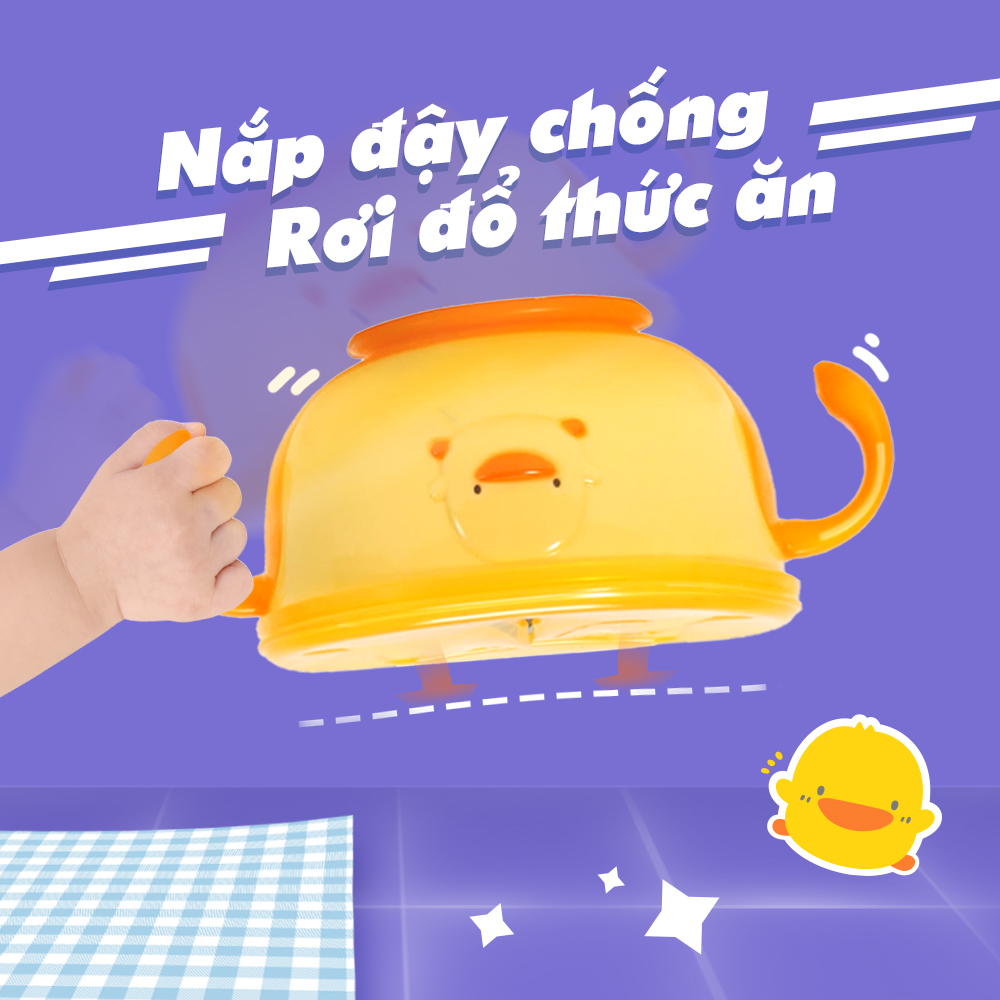 Chén đựng bánh ăn dặm cho bé Piyo Piyo, có 2 lớp nắp chống đổ và quai cầm