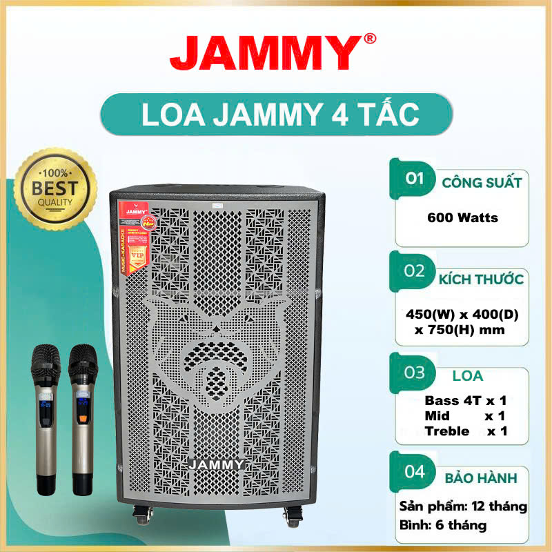 Loa kéo 4 tấc Jammy F1548K LƯỚI CÁ HEO - _Kích thước: 450 (W) x 400 (D) x 750 (H)mm _Công suất: 600Watts- Hàng chính Hãng