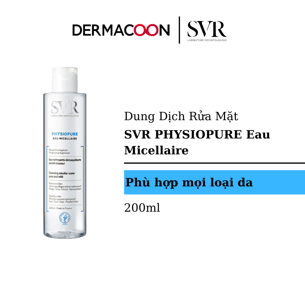 Dung Dịch Rửa Mặt, Tẩy Trang Dạng Vi Hạt Dành Cho Mặt, Vùng Mắt Và Môi SVR PHYSIOPURE Eau Micellaire 200ml