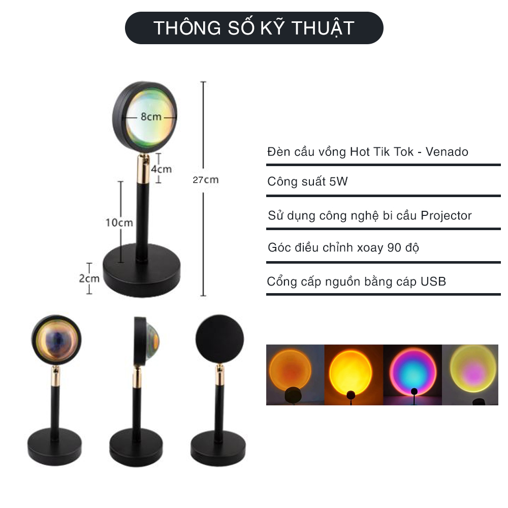 Đèn chiếu hoàng hôn sống ảo tik tok Sunset Lamp loại đèn 4 màu trong 1 cực hot Venado