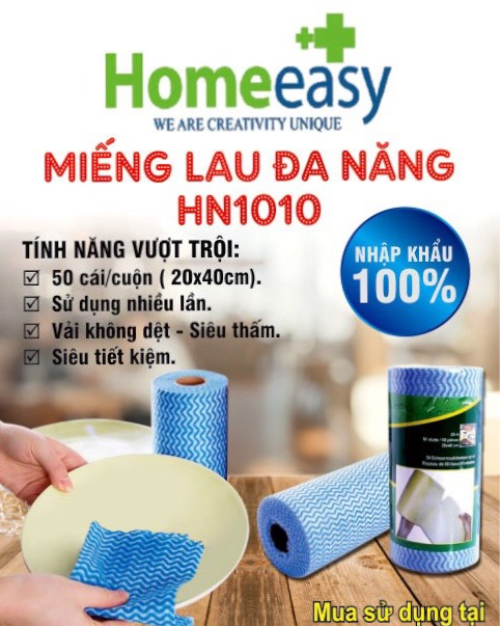 3 Cuộn Khăn Lau Đa Năng Homeeasy HN1010 – Xanh Dương