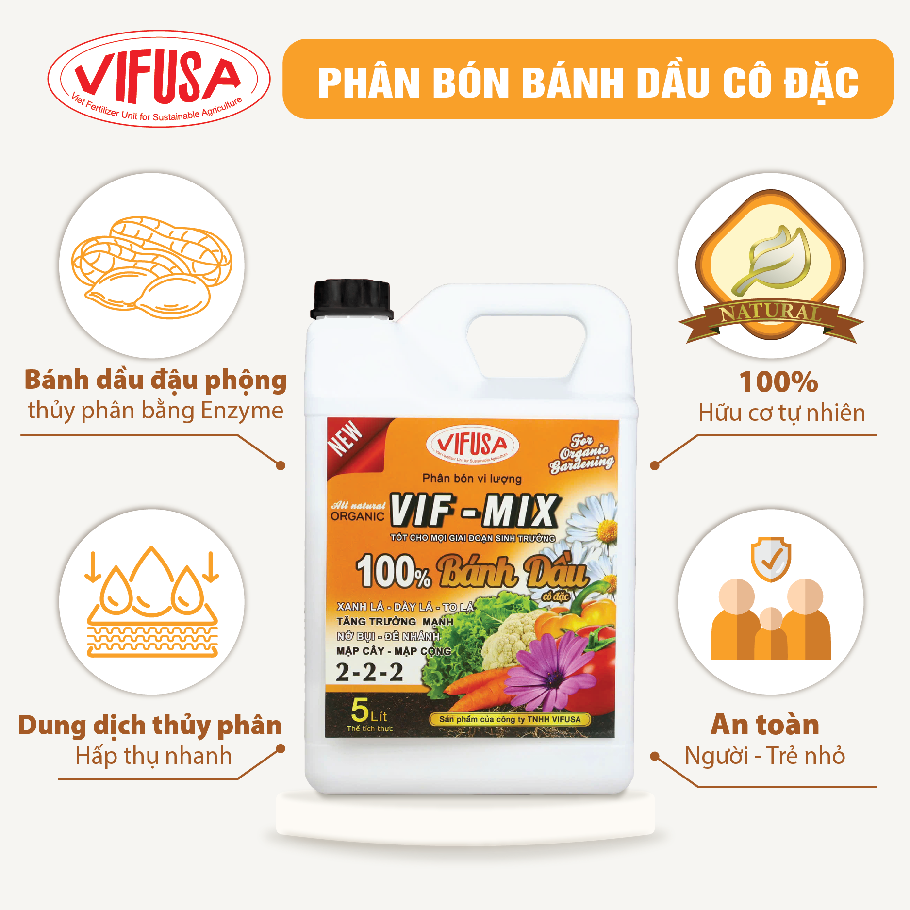 VIF-MIX - Phân bón Bánh dầu đậu phộng can 5L