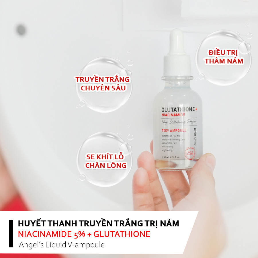 Serum Truyền Trắng, Giảm Thâm Nám Chuyên Sâu Angel's Liquid Glutathione+ Niacinamide 700 V-Ampoule 30ml +Tặng kèm 1 băng đô tai mèo (màu ngẫu nhiên)