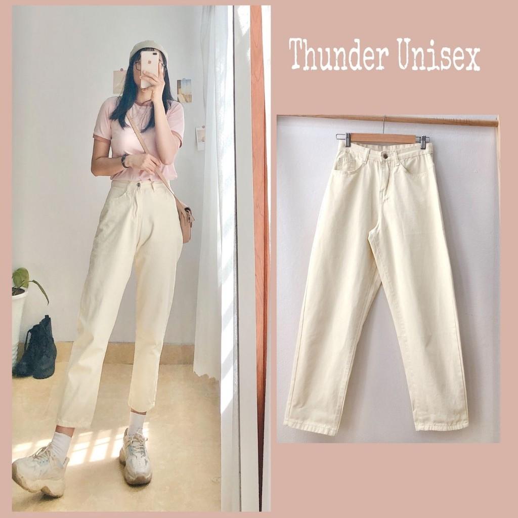 Quần Jean Nữ Dáng Baggy Ống Suông Basic ThunderUnisex Chất Vải Dày Dặn Mềm Mại Phong Cách Ulzzang Fullsize