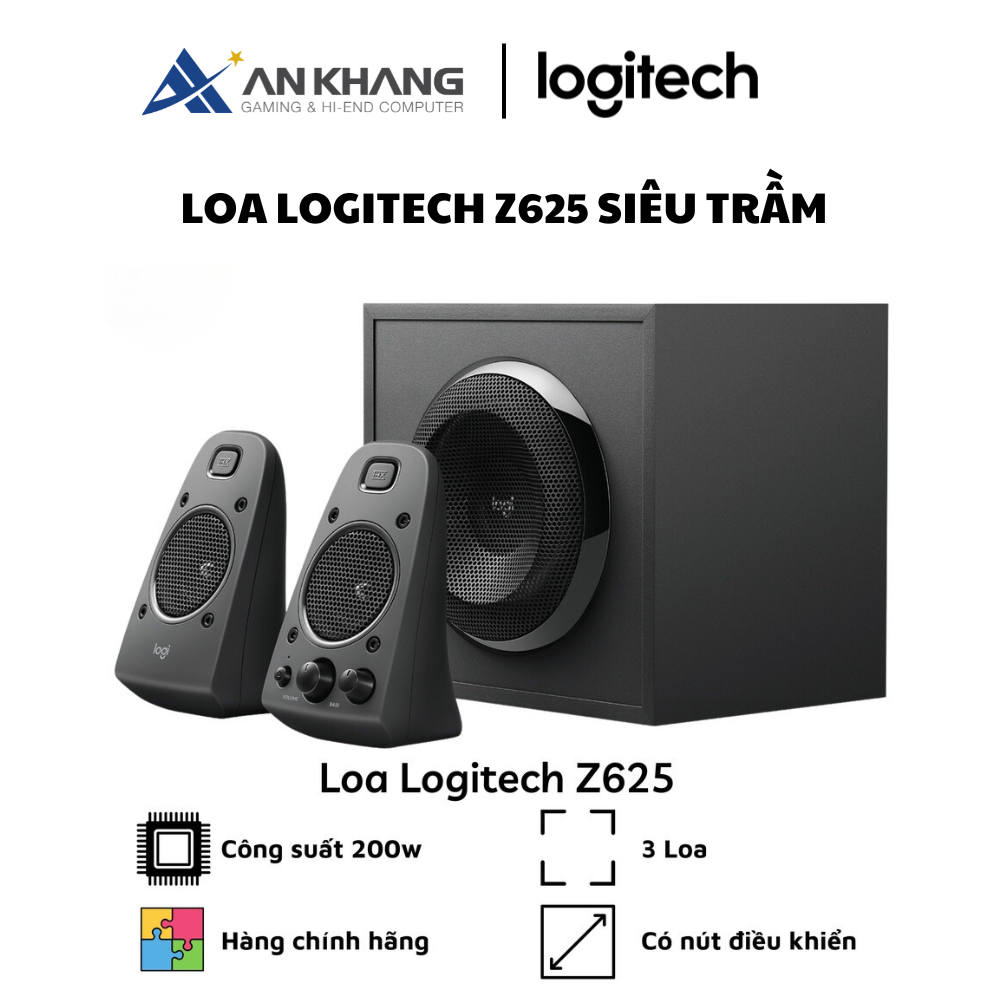 Loa vi tính Logitech Z625 Âm thanh 2.1, Công suất cực đại 400Watt - Hàng Chính Hãng - Bảo hành 12 tháng