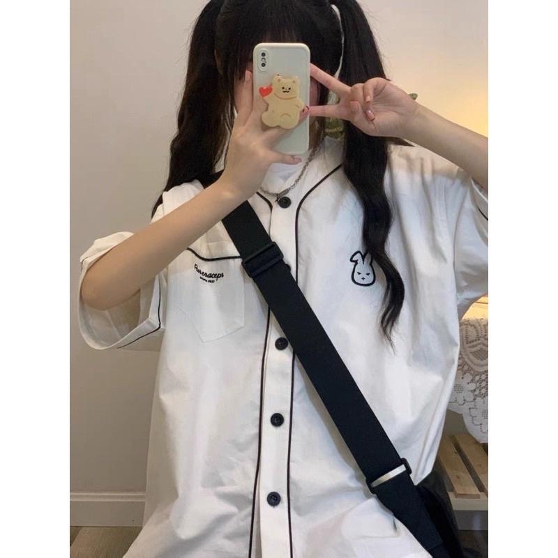 Hình ảnh Áo sơmi tay lỡ BUNNY màu ĐEN/TRẮNG  Nam nữ unisex  Áo Sơ Mi form rộng style Ulzzang