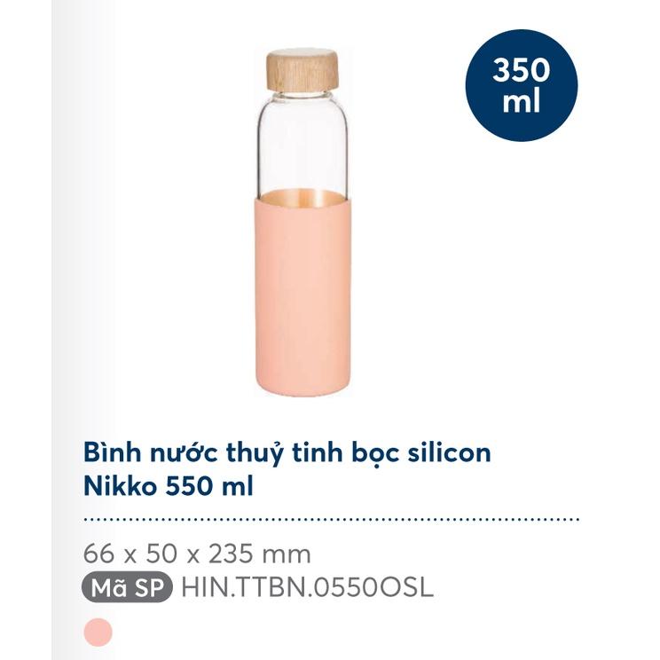 Bình nước thuỷ tinh bọc silicon Nikko 550 ml – Hàng chính hãng INOCHI – Tiêu chuẩn nhật bản