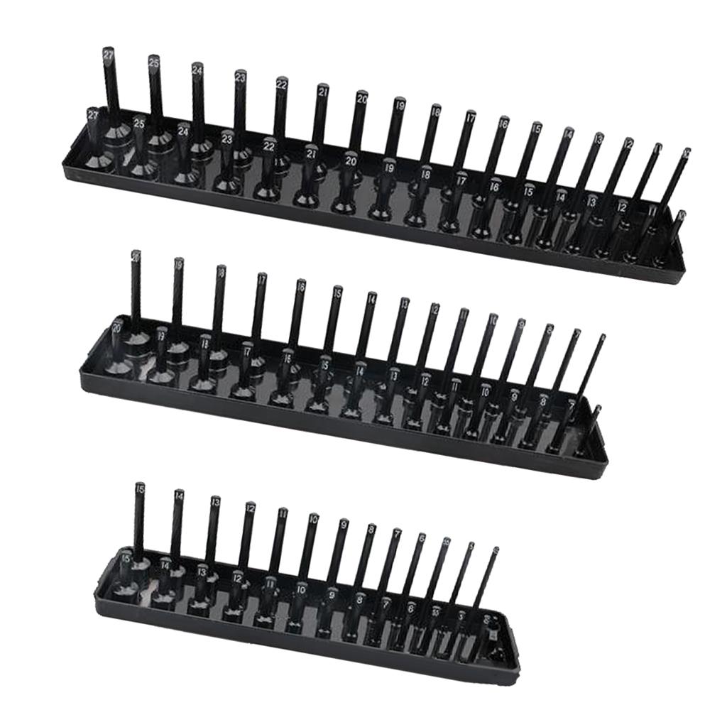 3Pcs Drive Socket Organizer Tray Premium Quality Tool Organizer Plastic Rail Rack Tray Storage Peg