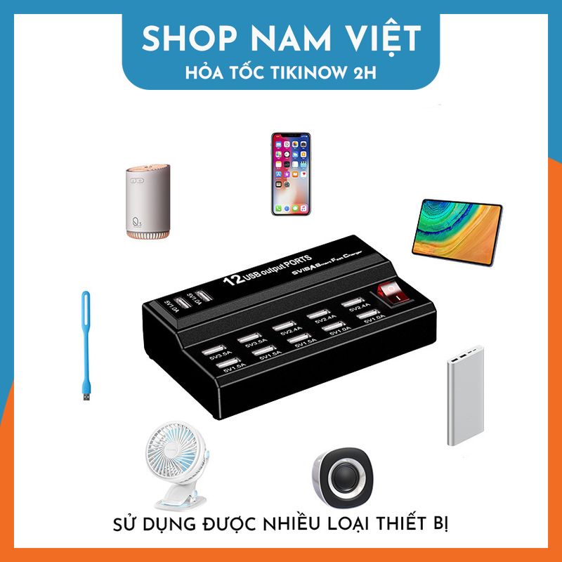 Bộ Sạc USB 12 Cổng Công Suất 60W - Hàng Chính Hãng