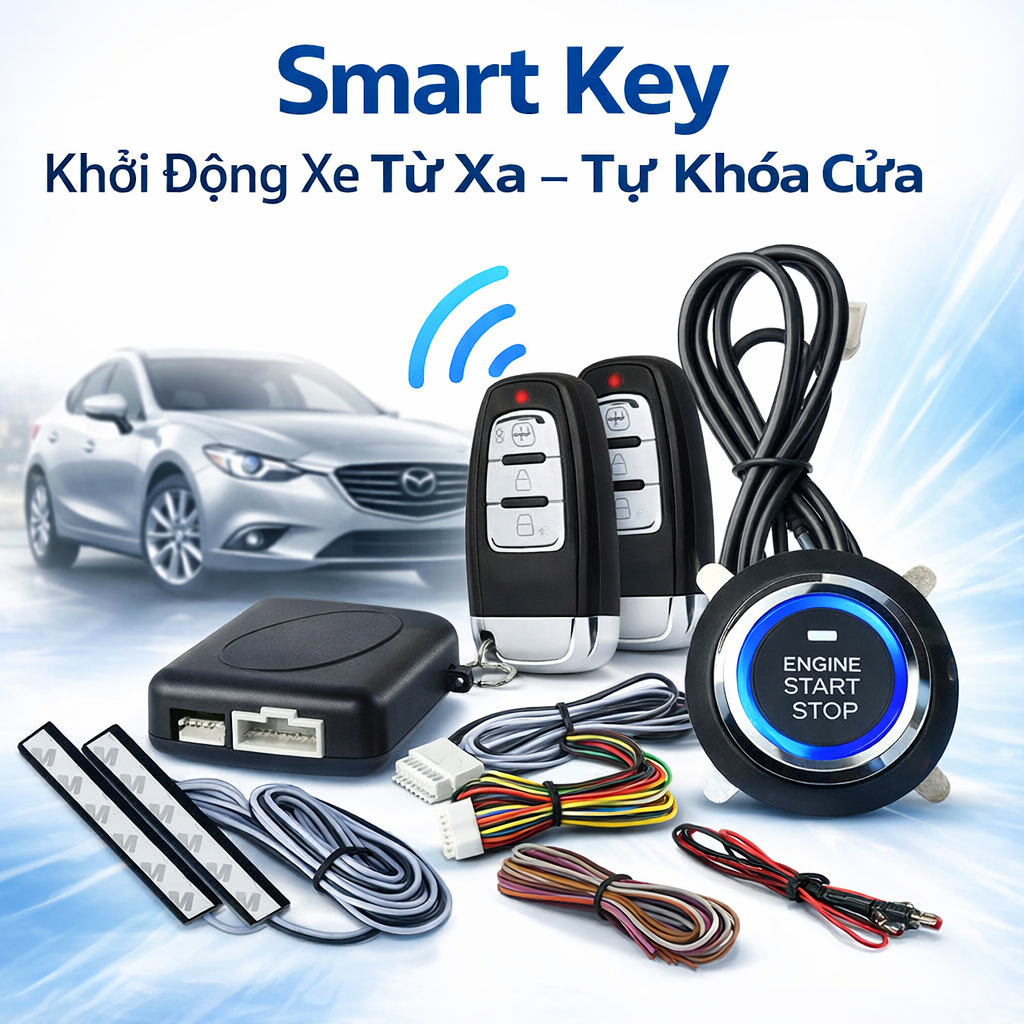 Bộ Smartkey Ô Tô Cao Cấp PKE – Đề Nổ Từ Xa, Tự Động Khóa Mở Cửa Xe Tiện Lợi