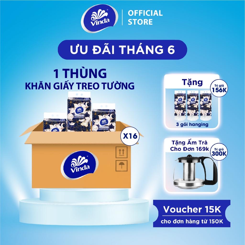 [MUA 1 THÙNG KHĂN TREO TƯỜNG TẶNG 3 GÓI KHĂN TREO TƯỜNG] Khăn giấy treo tường cao cấp Vinda Prestige 4D 3 lớp 212 tờ