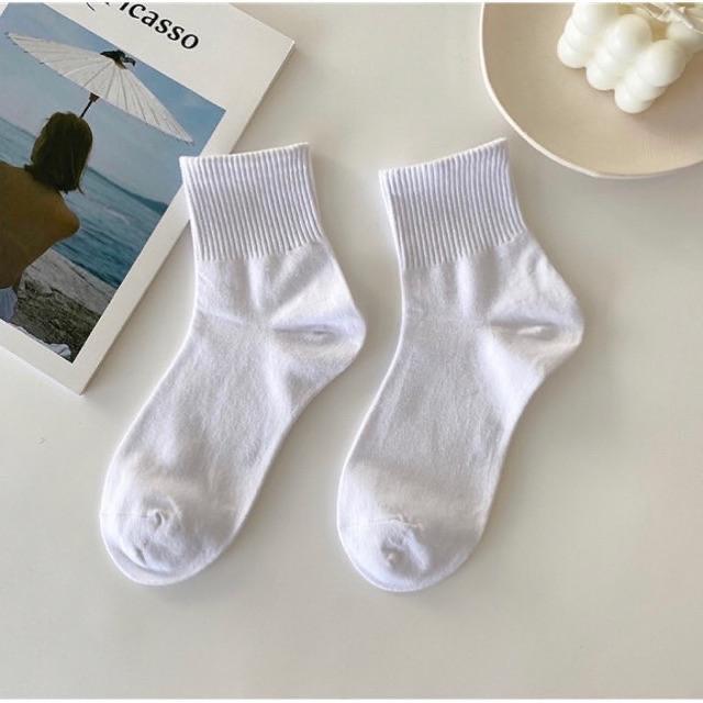 Tất Cổ Lỡ Nam Nữ Vớ Trơn Nam Nữ Màu Đen Trắng Phong Cách Basic, Tất Trơn Nữ Nam Cotton Cao Cấp Camcamvintage