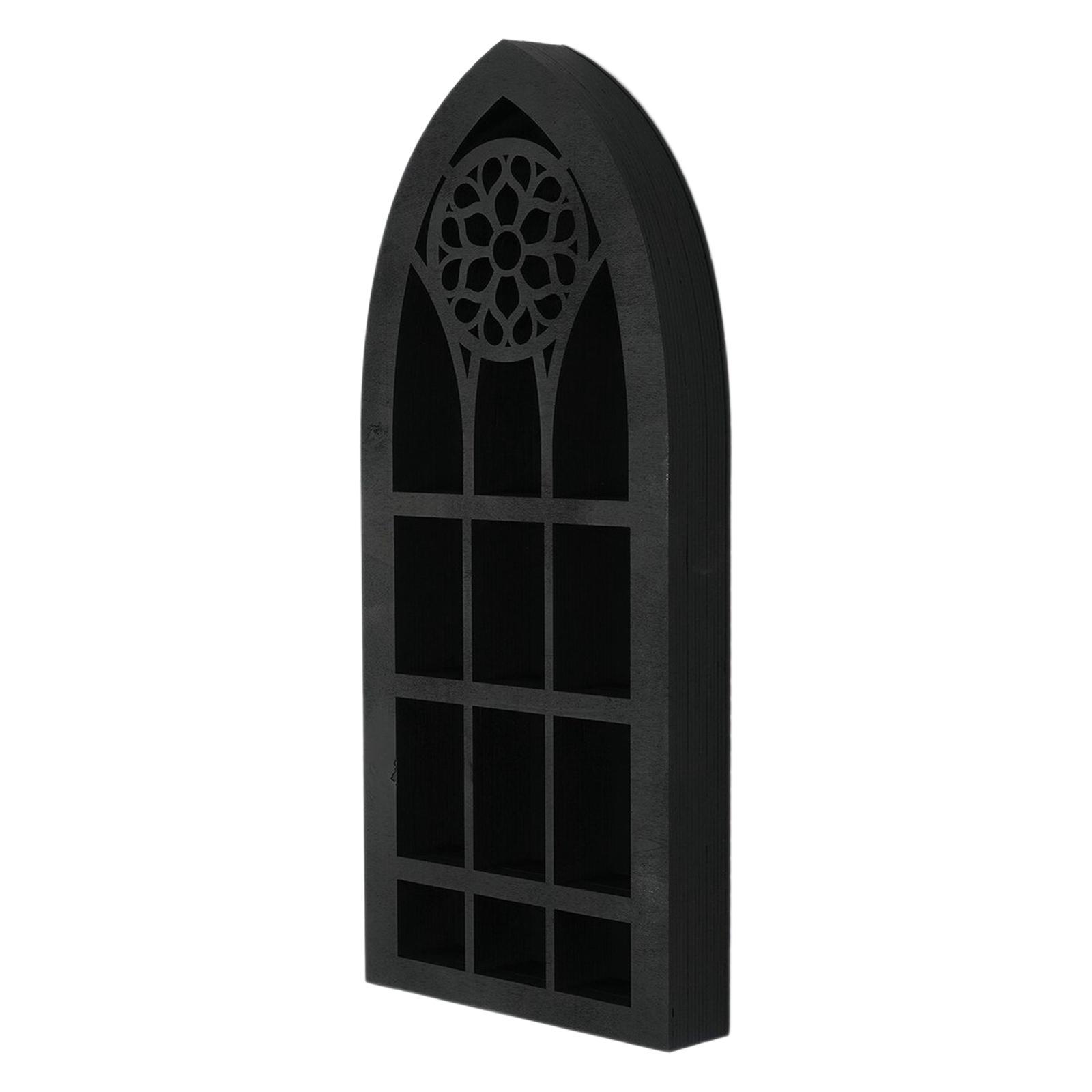 Wall Decor Display Shelf Church Window Design Black Wooden Shelf for Wall Figurine Display Shelf for Bathroom Gothic Room Decoration Office