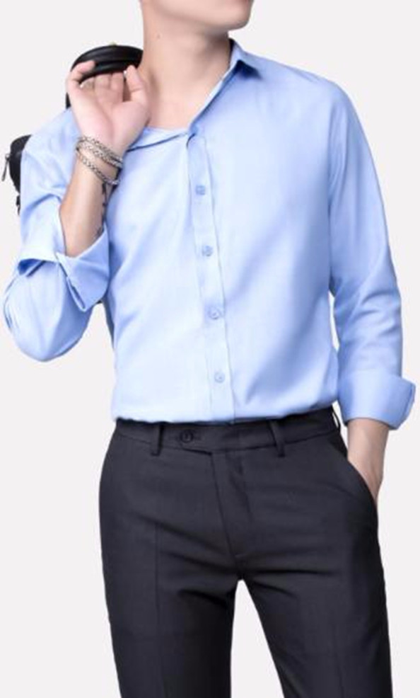 Áo sơ mi nam màu trắng dài tay vải chống nhăn - Xanh đen - XXL