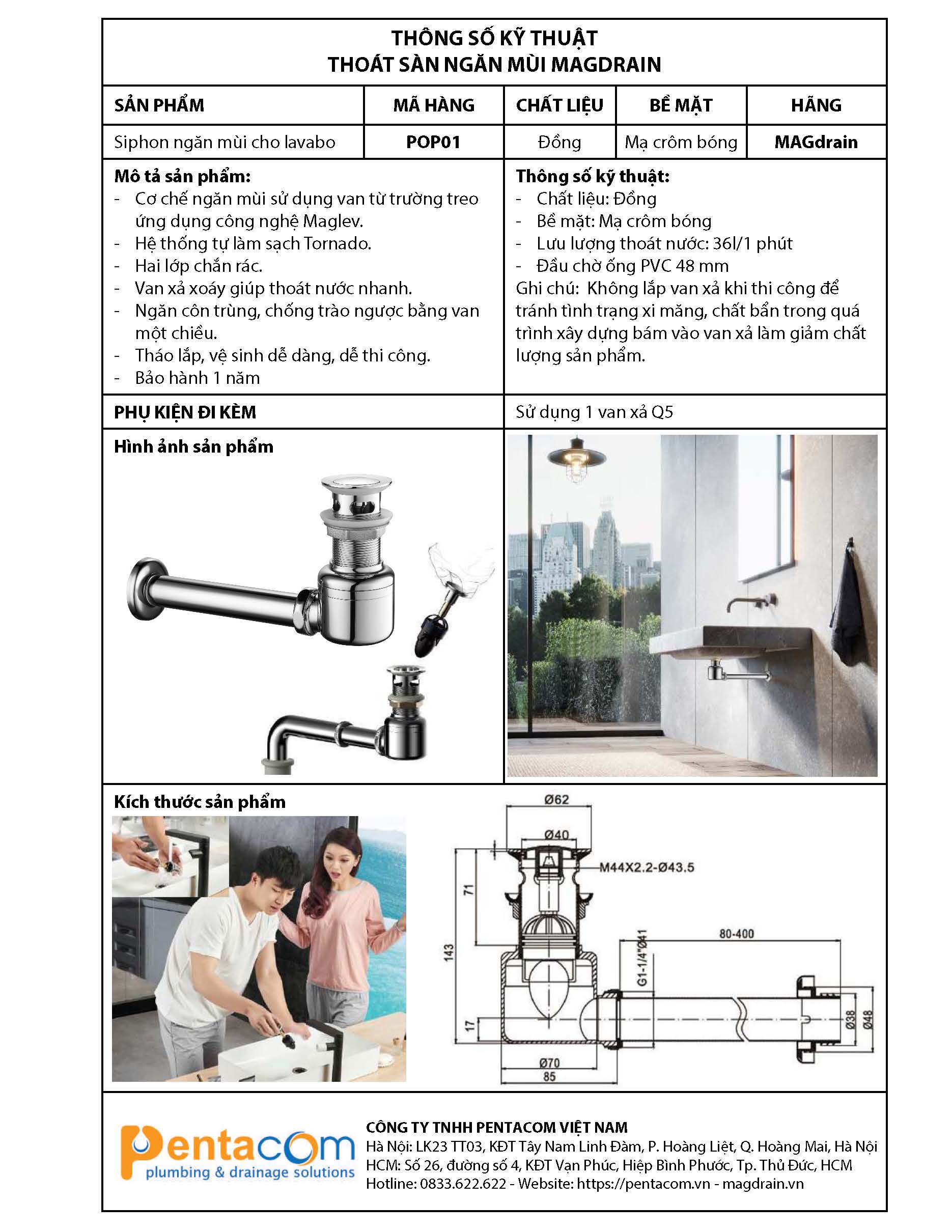 Siphon Xả Và Ngăn Mùi Thoát Nhanh MAGdrain POP01-G