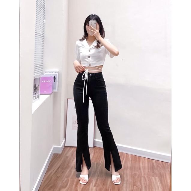 Áo sơ mi cổ bẻ V tay lỡ cúc gỗ dây buộc eo hàng thiết kế vnd0622a05 by germe