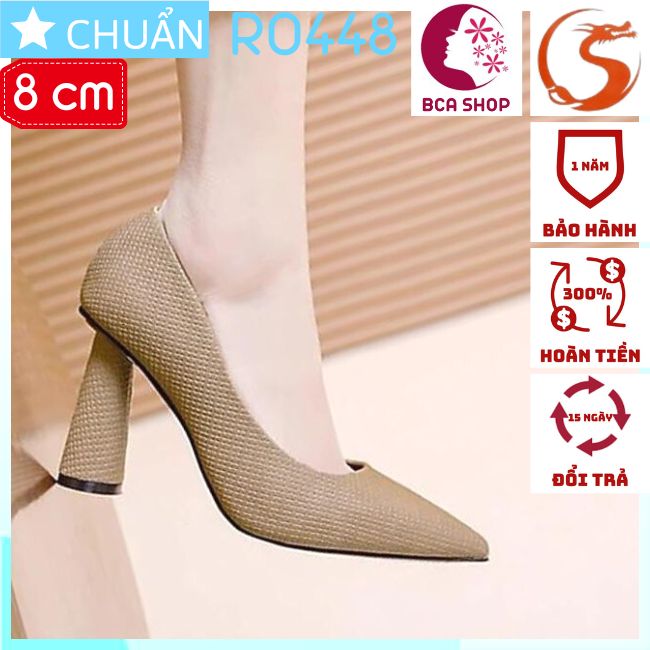 Giày cao gót nữ 8p RO448 ROSATA tại BCASHOP da tạo vân thời trang, gót trụ cách điệu - màu đỏ