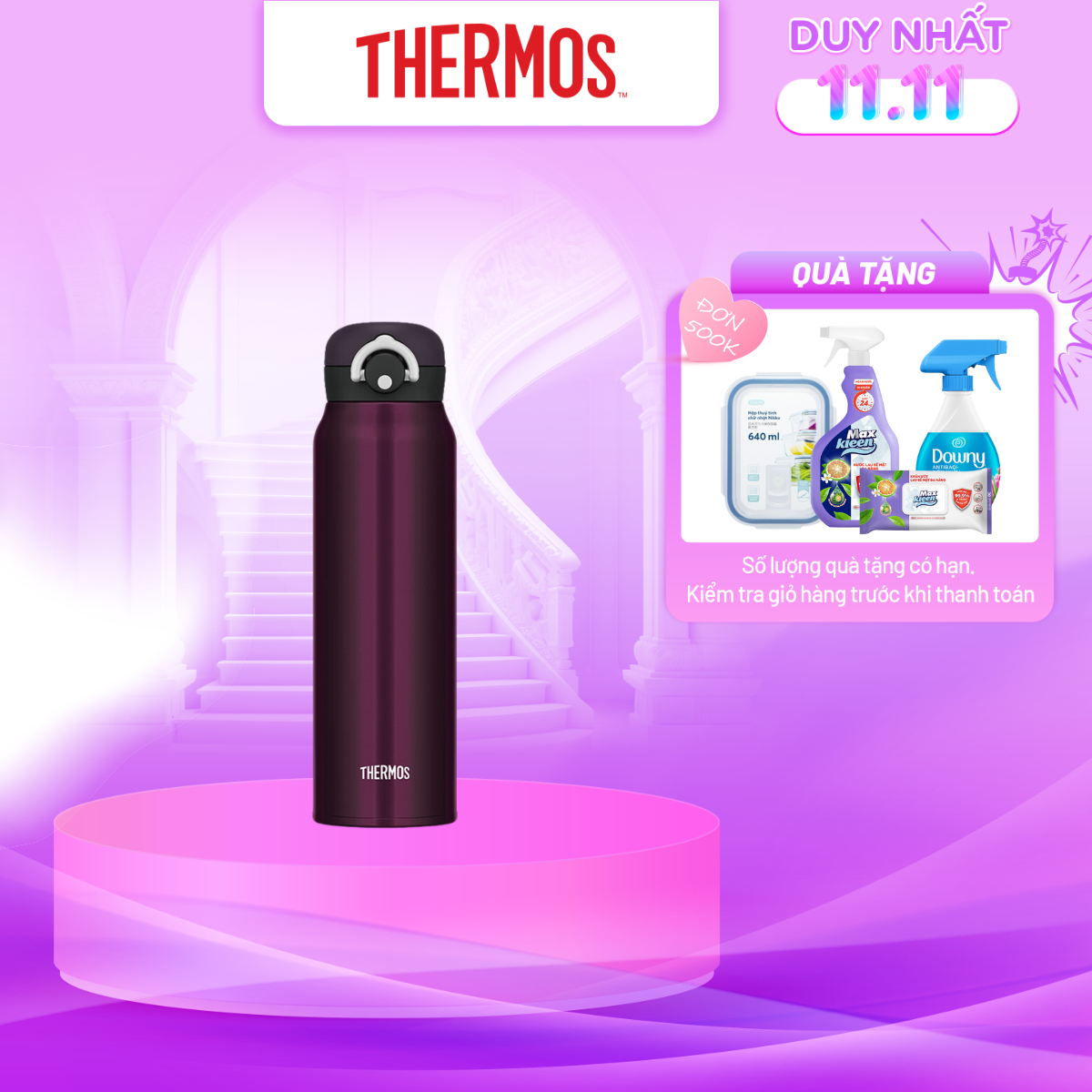 Bình giữ nhiệt Thermos nút bấm JNR-750 M-BK 750ml màu tím đen Hàng chính hãng