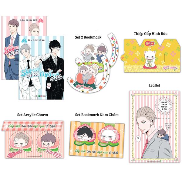 Sách - Bộ Manga - Sếp Mới Của Tôi Ngố Quá Đi Thôi - Tập 1 + Tập 2 (Bộ 2 Tập) - Tặng Kèm 2 Standee Bập Bênh + 1 Leaflet + 1 Set Acrylic Charm + 1 Set Bookmark Nam Châm + 1 Thiệp Gấp Hình Bùa