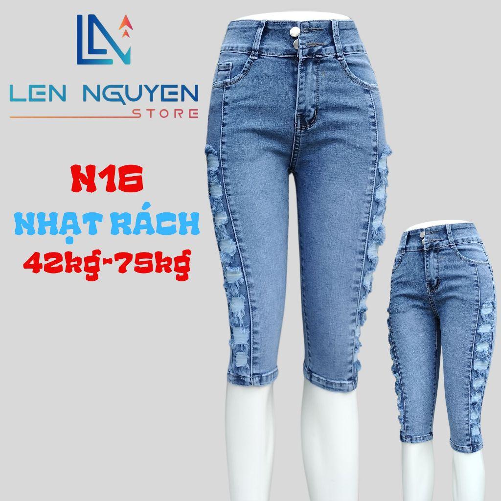N16_Quần jean nữ, 7 tất, lưng cao, quần bò nữ dáng ôm, quần rin nữ có big size, cho 42kg đến 75kg,LEN NGUYEN STORE - Xám