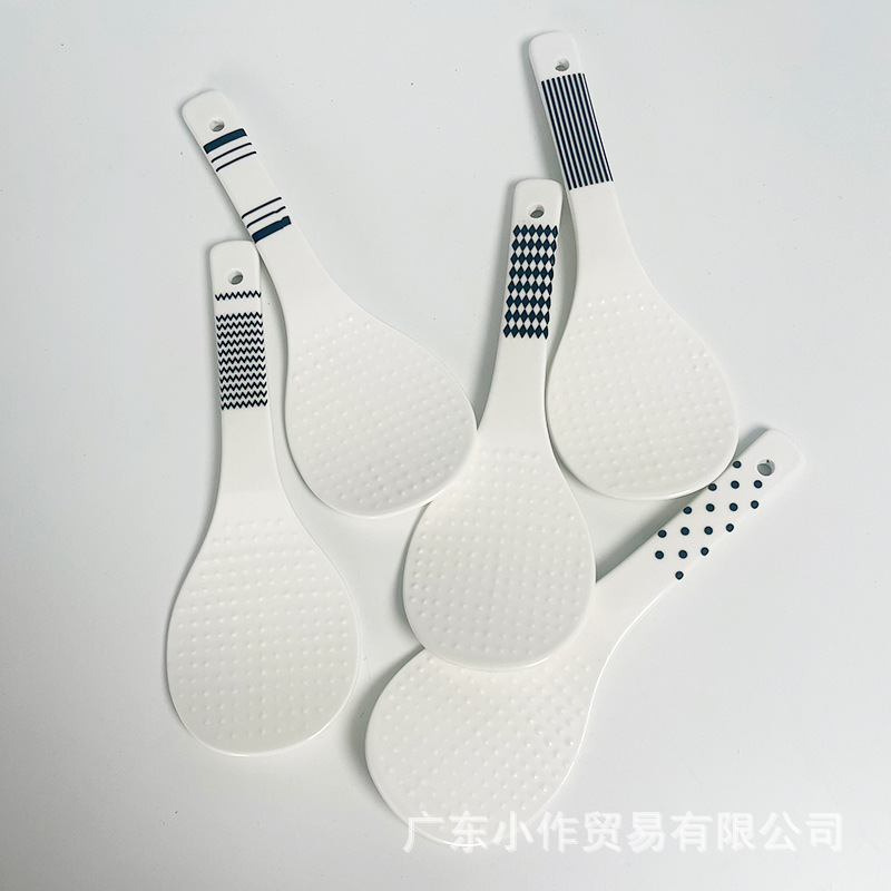 Muôi xới cơm/Thìa xới cơm bằng sứ- Hoa văn hình học