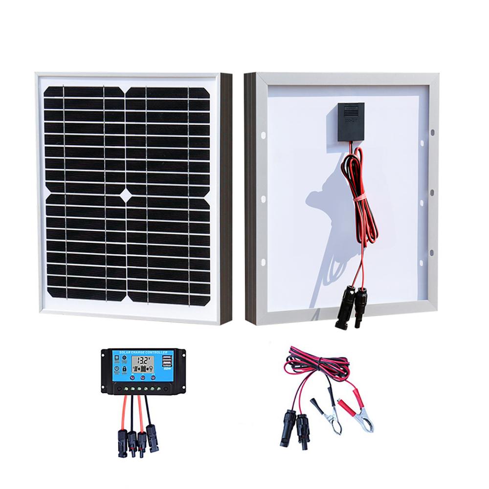 Bảng điều khiển năng lượng mặt trời cứng 10W Tấm năng lượng mặt trời đơn tinh thể bằng kính cường lực Bộ sạc pin 12V cho cắm trại RV Du thuyền Đèn đường Màu sắc: 10W Bộ B