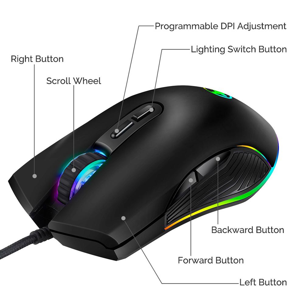 Sữa ong chúa Lược USB Loại C Chuột 3200 DPI USB C Chuột Chơi Game Máy Tính Wried Chuột Quang cho chơi Game RGB 4 Đèn Nền Đèn LED