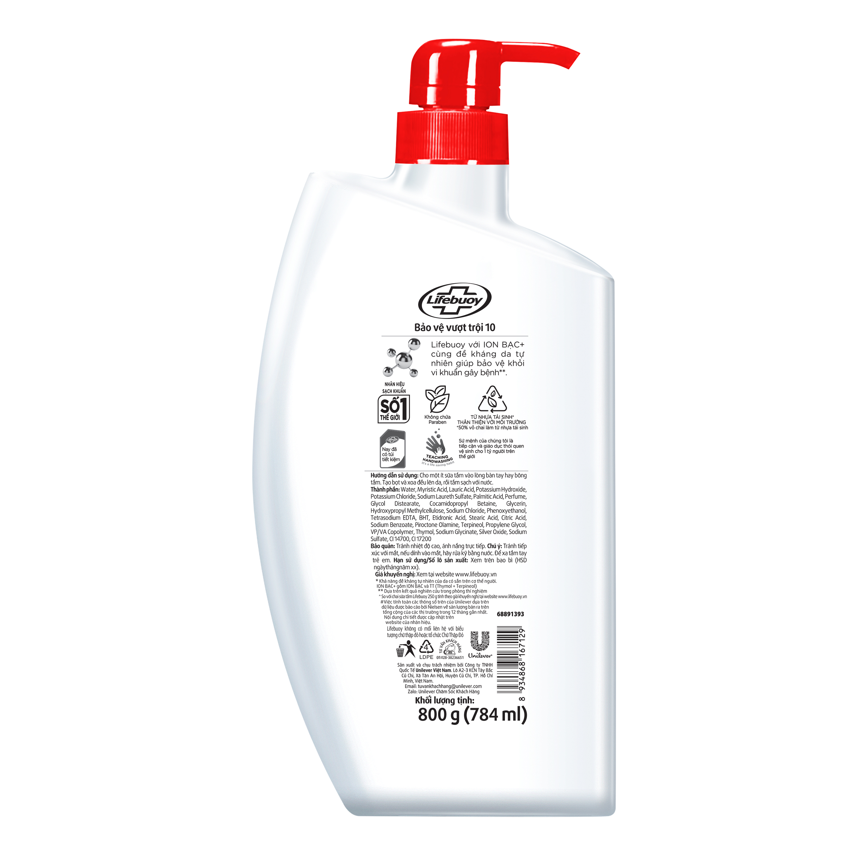 Sữa Tắm Lifebuoy Sạch Khuẩn Bảo Vệ Khỏi 99.9 Vi Khuẩn Chứa Ion Bạc Hỗ Trợ Cùng Đề Kháng Da Tự Nhiên Chai 800G